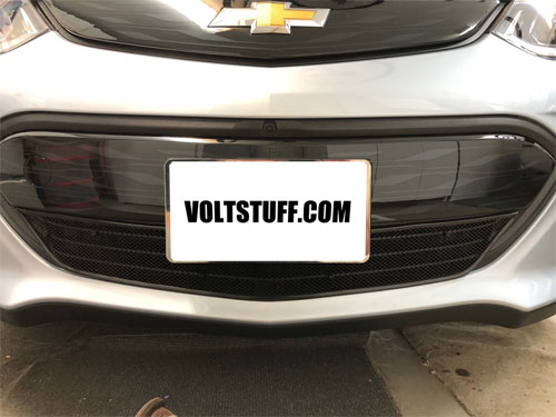 Grille mesh protection screen mounted on a Chevy Bolt